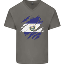 Torn Flag El Salvador Mens V-Neck Cotton T-Shirt Charcoal