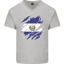 Torn Flag El Salvador Mens V-Neck Cotton T-Shirt Sports Grey