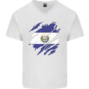 Torn Flag El Salvador Mens V-Neck Cotton T-Shirt White