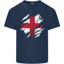 Torn Flag England English Mens Cotton T-Shirt Tee Top Navy Blue