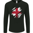 Torn Flag England English Mens Long Sleeve T-Shirt Black