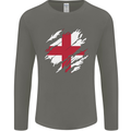Torn Flag England English Mens Long Sleeve T-Shirt Charcoal
