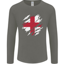 Torn Flag England English Mens Long Sleeve T-Shirt Charcoal