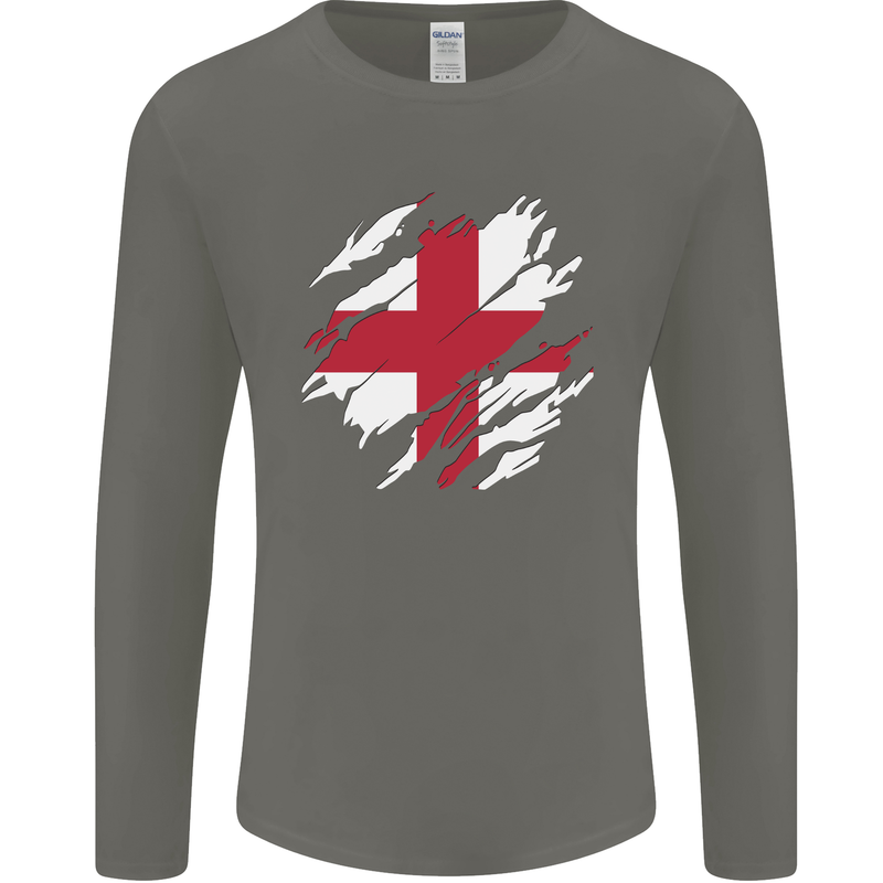 Torn Flag England English Mens Long Sleeve T-Shirt Charcoal