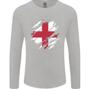 Torn Flag England English Mens Long Sleeve T-Shirt Sports Grey
