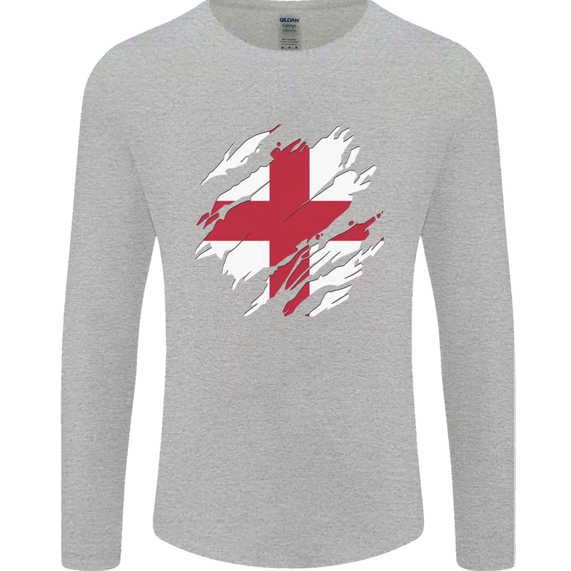 Torn Flag England English Mens Long Sleeve T-Shirt Sports Grey