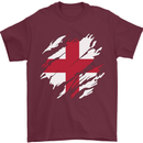 Torn Flag England English Mens T-Shirt 100% Cotton Maroon