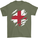 Torn Flag England English Mens T-Shirt 100% Cotton Military Green