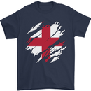 Torn Flag England English Mens T-Shirt 100% Cotton Navy Blue