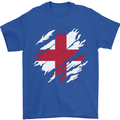 Torn Flag England English Mens T-Shirt 100% Cotton Royal Blue