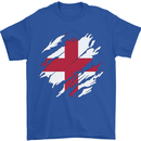 Torn Flag England English Mens T-Shirt 100% Cotton Royal Blue