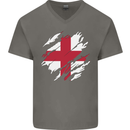 Torn Flag England English Mens V-Neck Cotton T-Shirt Charcoal