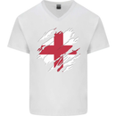 Torn Flag England English Mens V-Neck Cotton T-Shirt White