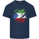 Torn Flag Equatorial Guinea Mens Cotton T-Shirt Tee Top Navy Blue