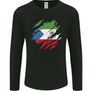 Torn Flag Equatorial Guinea Mens Long Sleeve T-Shirt Black