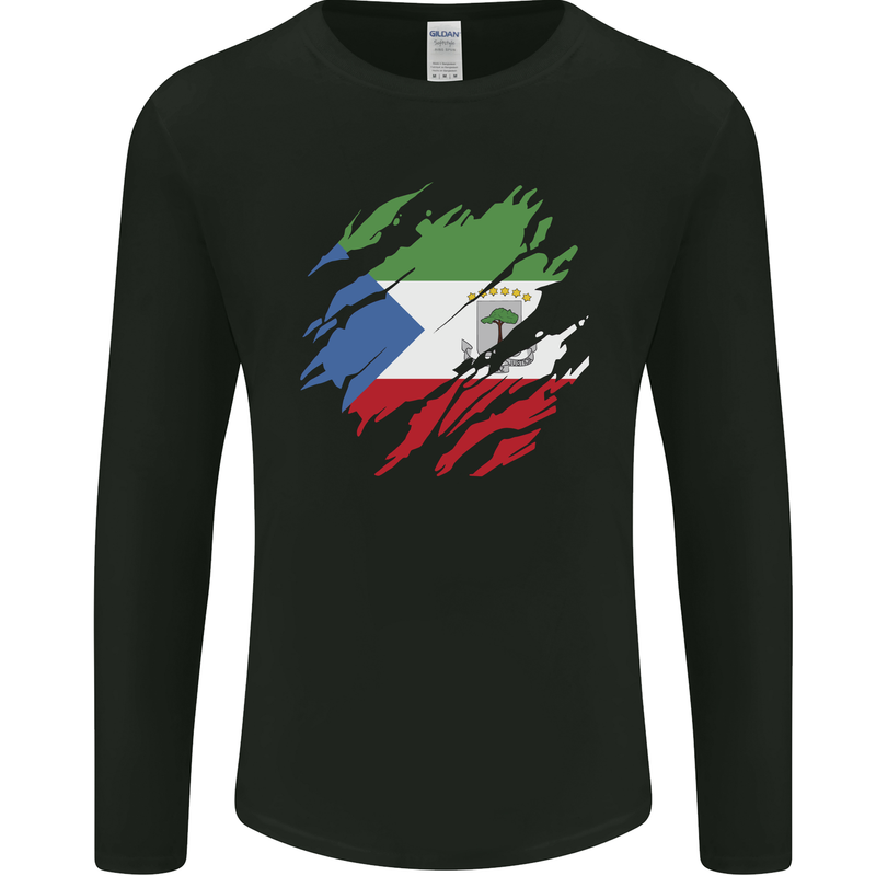 Torn Flag Equatorial Guinea Mens Long Sleeve T-Shirt Black