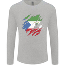 Torn Flag Equatorial Guinea Mens Long Sleeve T-Shirt Sports Grey