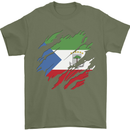 Torn Flag Equatorial Guinea Mens T-Shirt 100% Cotton Military Green