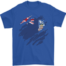 Torn Flag Falkland Islands Mens T-Shirt 100% Cotton Royal Blue