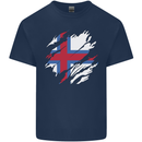 Torn Flag Faroe Islands Mens Cotton T-Shirt Tee Top Navy Blue