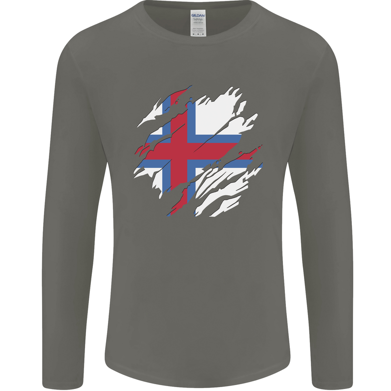 Torn Flag Faroe Islands Mens Long Sleeve T-Shirt Charcoal