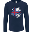 Torn Flag Faroe Islands Mens Long Sleeve T-Shirt Navy Blue