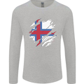 Torn Flag Faroe Islands Mens Long Sleeve T-Shirt Sports Grey