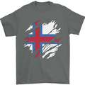 Torn Flag Faroe Islands Mens T-Shirt 100% Cotton Charcoal