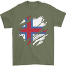 Torn Flag Faroe Islands Mens T-Shirt 100% Cotton Military Green