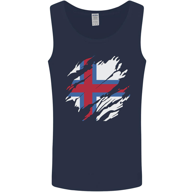 Torn Flag Faroe Islands Mens Vest Tank Top Navy Blue