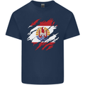 Torn Flag French Polynesia Mens Cotton T-Shirt Tee Top Navy Blue