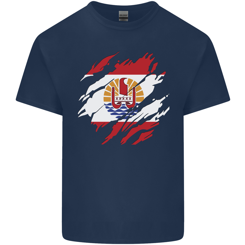 Torn Flag French Polynesia Mens Cotton T-Shirt Tee Top Navy Blue