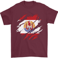 Torn Flag French Polynesia Mens T-Shirt 100% Cotton Maroon