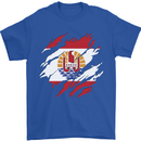 Torn Flag French Polynesia Mens T-Shirt 100% Cotton Royal Blue