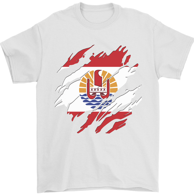 Torn Flag French Polynesia Mens T-Shirt 100% Cotton White