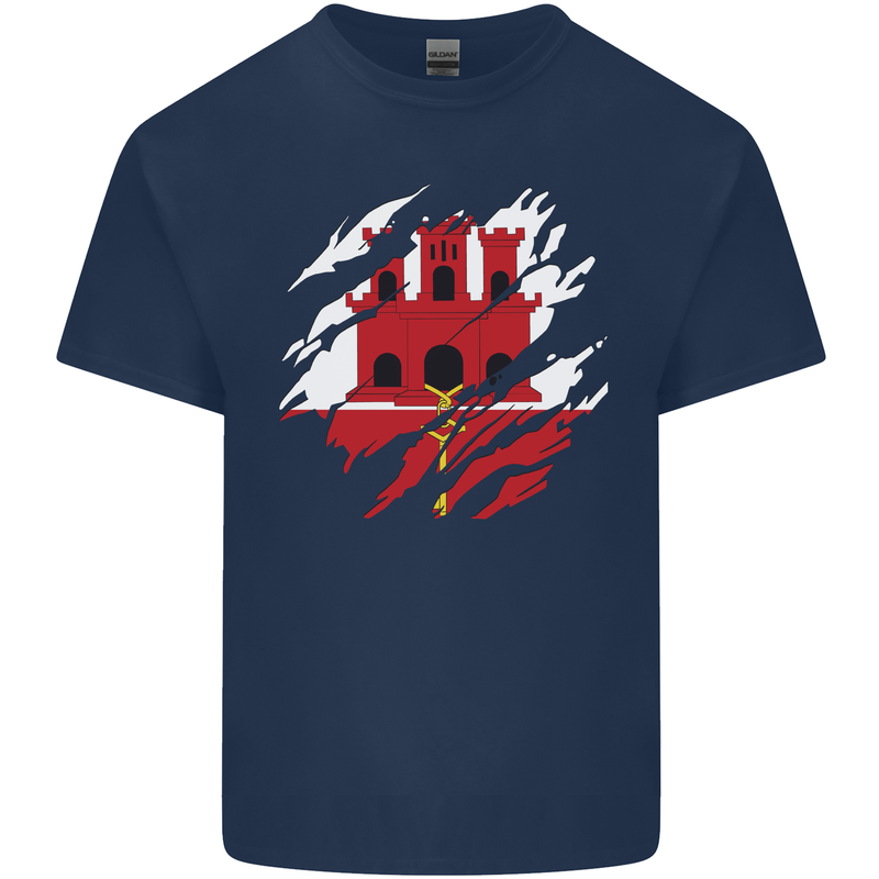 Torn Flag Gibraltar Mens Cotton T-Shirt Tee Top Navy Blue