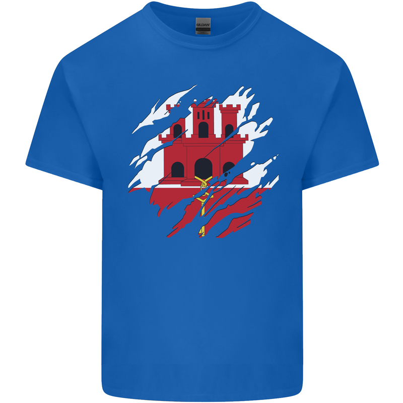 Torn Flag Gibraltar Mens Cotton T-Shirt Tee Top Royal Blue