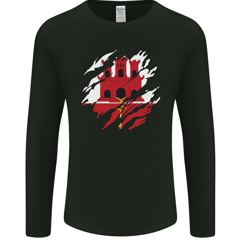 Torn Flag Gibraltar Mens Long Sleeve T-Shirt Black