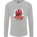 Torn Flag Gibraltar Mens Long Sleeve T-Shirt Sports Grey