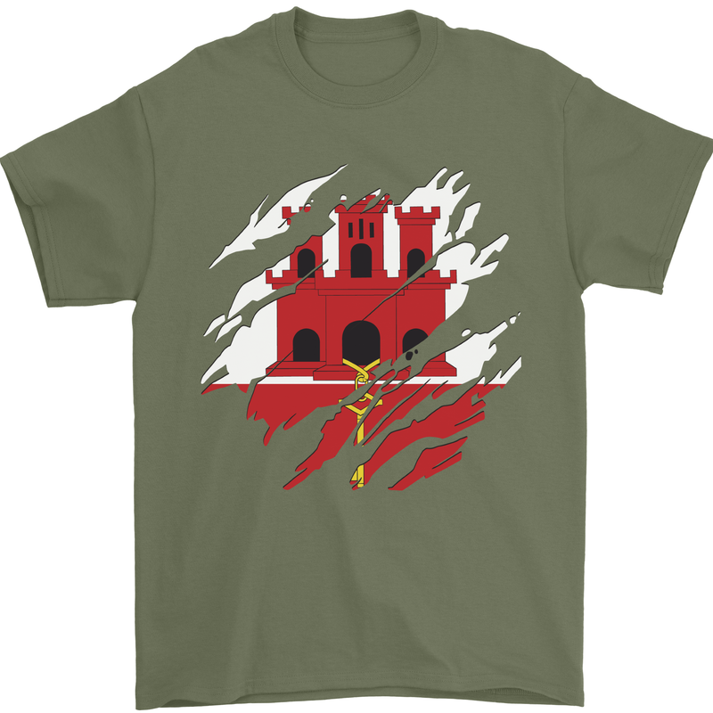 Torn Flag Gibraltar Mens T-Shirt 100% Cotton Military Green