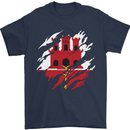 Torn Flag Gibraltar Mens T-Shirt 100% Cotton Navy Blue