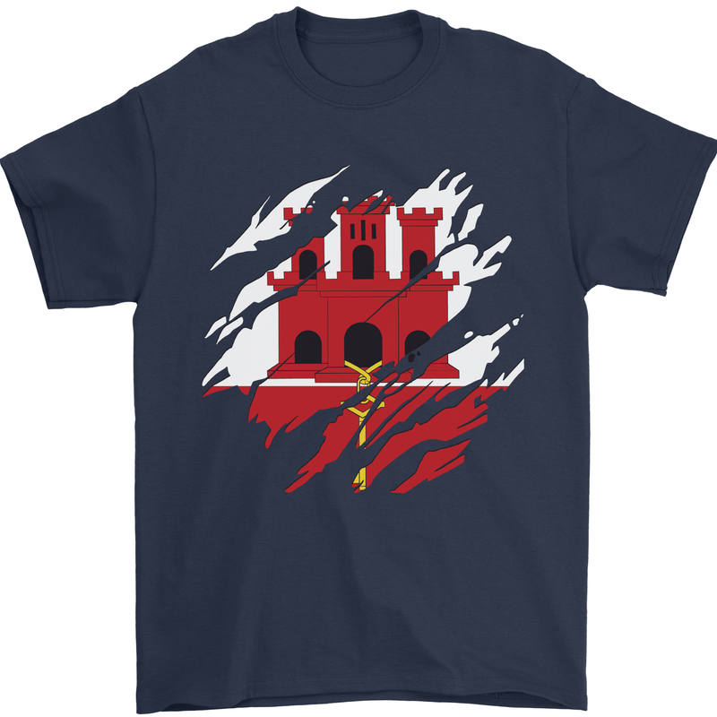 Torn Flag Gibraltar Mens T-Shirt 100% Cotton Navy Blue