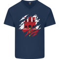 Torn Flag Gibraltar Mens V-Neck Cotton T-Shirt Navy Blue