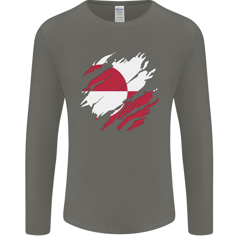 Torn Flag Greenland Mens Long Sleeve T-Shirt Charcoal