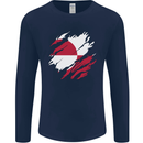 Torn Flag Greenland Mens Long Sleeve T-Shirt Navy Blue