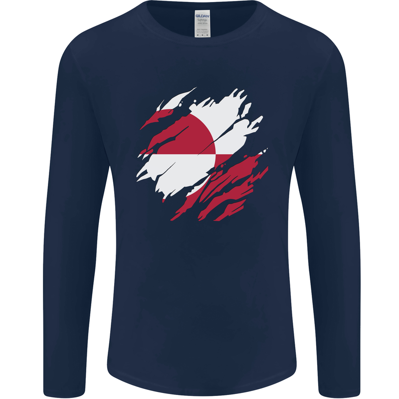 Torn Flag Greenland Mens Long Sleeve T-Shirt Navy Blue
