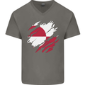 Torn Flag Greenland Mens V-Neck Cotton T-Shirt Charcoal