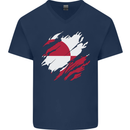 Torn Flag Greenland Mens V-Neck Cotton T-Shirt Navy Blue
