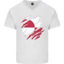 Torn Flag Greenland Mens V-Neck Cotton T-Shirt White