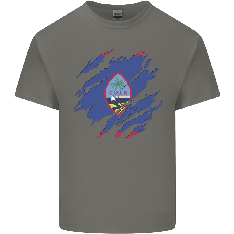 Torn Flag Guam Mens Cotton T-Shirt Tee Top Charcoal